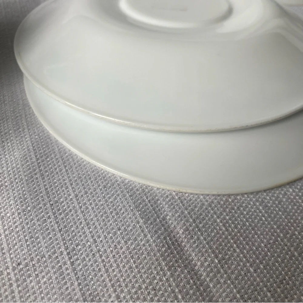 Pair of 'Morning Blue' Pyrex Cups and Corelle Saucers (see photos & description)